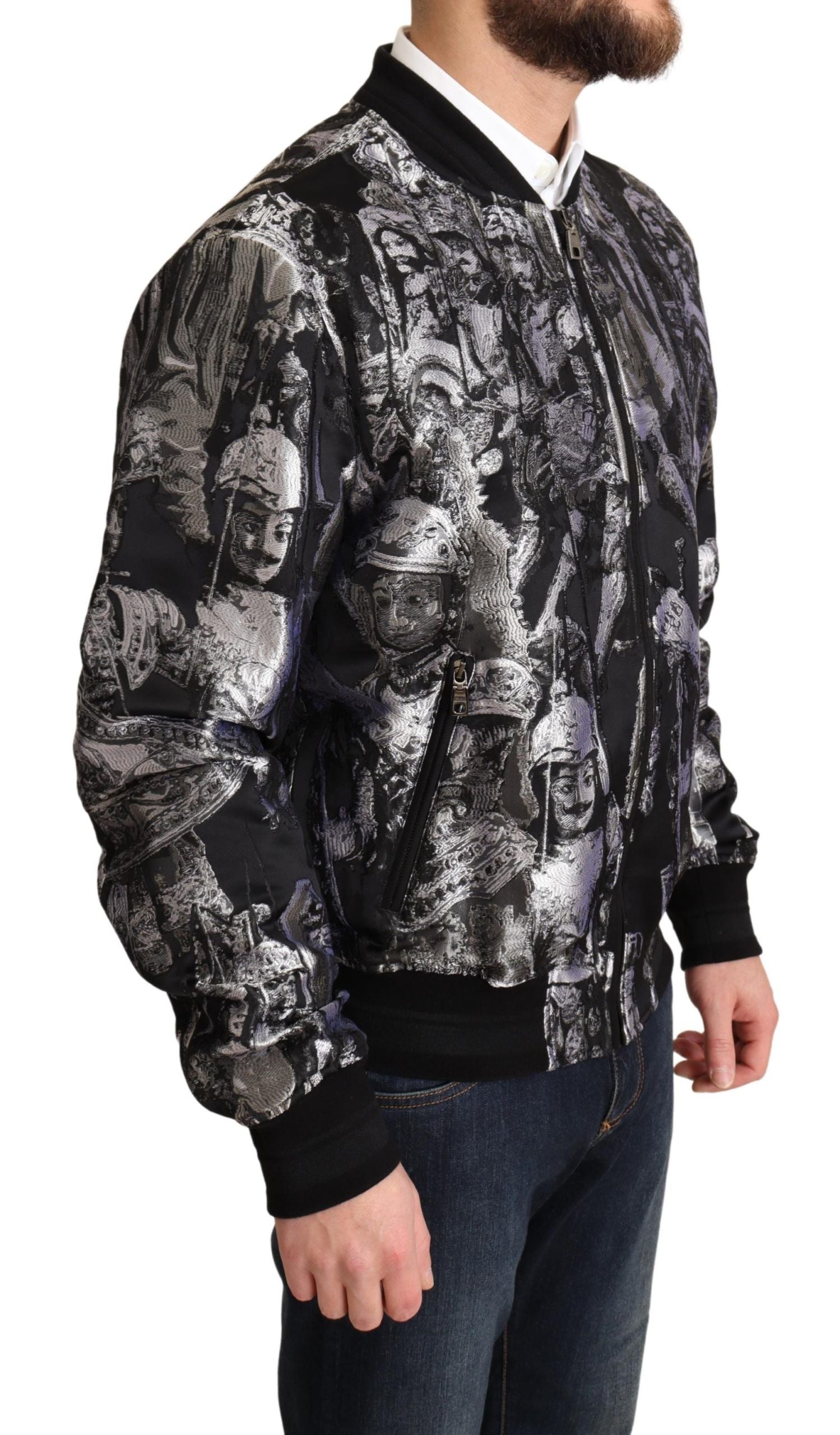 Dolce & Gabbana Siyah Gümüş Yavru Köpek Motifli Bomber Ceket